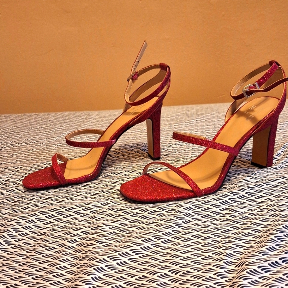 Pink glitter heeled sandals